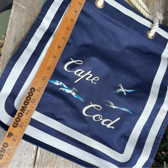 Vintage Navy Blue & white canvas bag large Tote CAPE COD - Picture 5 of 10